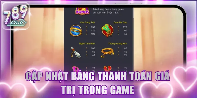 Cập nhật bảng thanh toán giá trị trong game